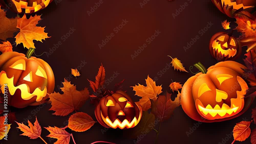 Halloween festivities with pumpkins and autumn leaves in a cozy setting, background with copy space Halloween festivities with pumpkins and autumn leaves in a cozy setting, background with copy space