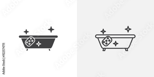 Bathtub cleaning vector icon set black filled and outlined style.