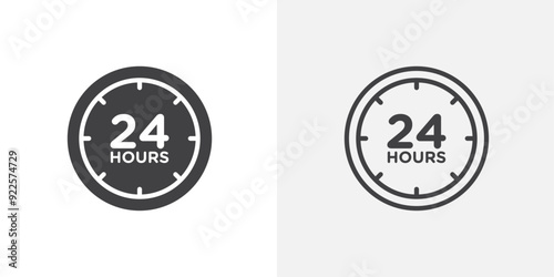 24 hours vector icon set black filled and outlined style.