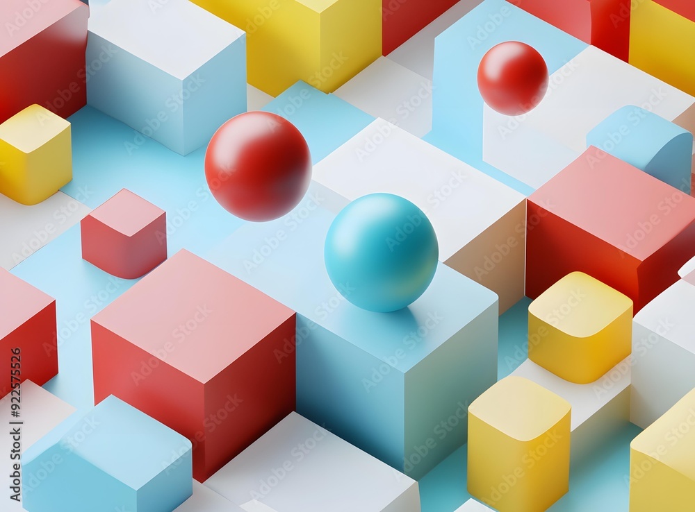 Abstract Colorful 3D Geometric Shapes and Spheres Abstract Colorful 3D Geometric Shapes and Spheres