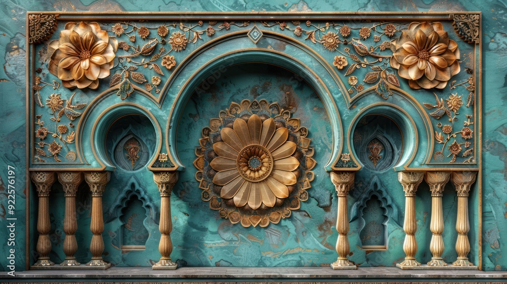 Fototapeta premium Abstract Islamic art with floral arabesques and decorative elements