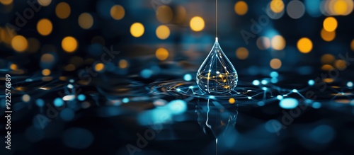 A digital water drop - water supply rectification, advanced technology in resource management. Background with copyspace photo