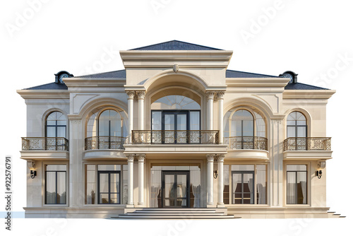 3d majestic mansion villa with luxurious amenities isolated on transparent background
