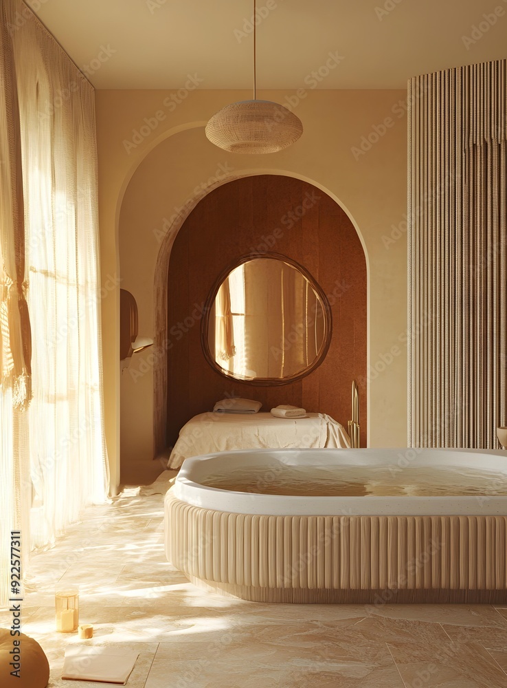 Modern Bathroom Interior Design With Bathtub And Large Mirror Modern Bathroom Interior Design With Bathtub And Large Mirror