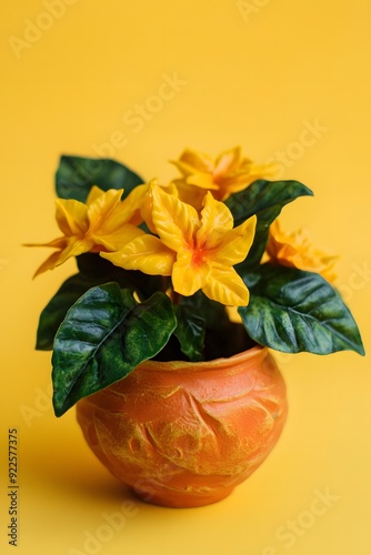 Wallpaper Mural Yellow Flowers in a Pot on a Yellow Background Torontodigital.ca