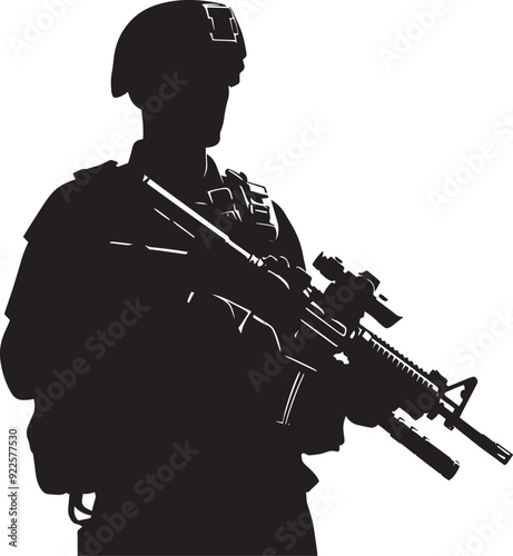 Black silhouette of a Soldier warrior isolated on a white background vector illustration