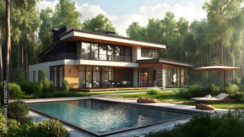 Modern House with Swimming Pool in Forest Modern House with Swimming Pool in Forest