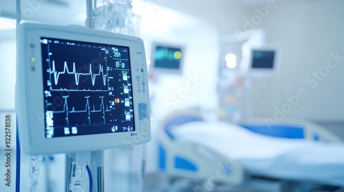 Wallpaper Mural Vital Pulse of Care - A Medical Monitor Illuminates a Hospital Room's Vital Signs amidst a Sunset's Warmth. Torontodigital.ca