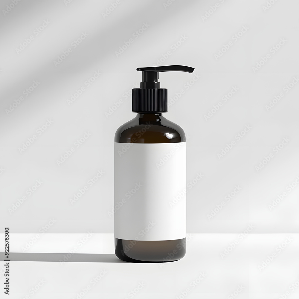 Minimalist Lotion Bottle Mockup with White Label, Isolated on White Background Minimalist Lotion Bottle Mockup with White Label, Isolated on White Background