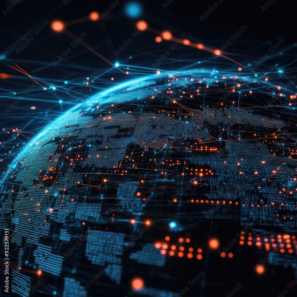 A conceptual art piece featuring a globe with interwoven lines and nodes, depicting the interconnected world A conceptual art piece featuring a globe with interwoven lines and nodes, depicting the interconnected world