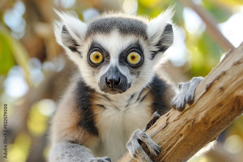 Naklejka premium A lemur with huge eyes is sitting on a branch