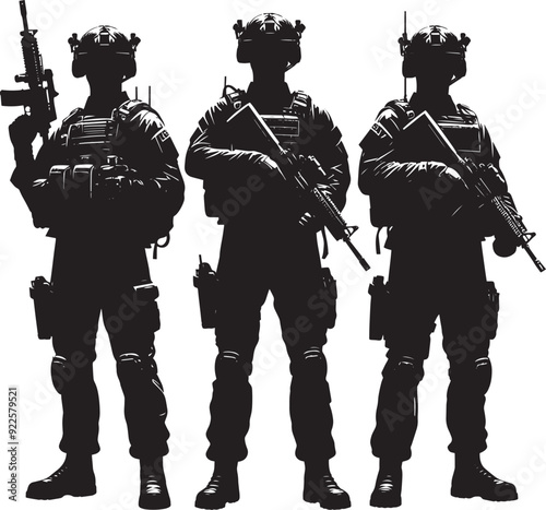 Black silhouette of a Soldier warrior isolated on a white background vector illustration photo