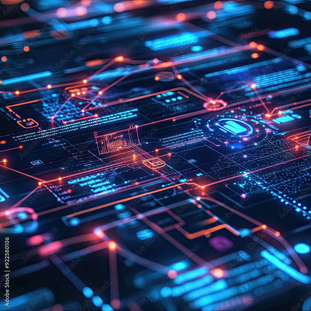 A futuristic image showing digital transformation in action, with glowing lines connecting various tech devices and data points A futuristic image showing digital transformation in action, with glowing lines connecting various tech devices and data points