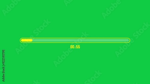 1 Minute Countdown Timer with Yellow Numbers and Progress Bar on Green Screen