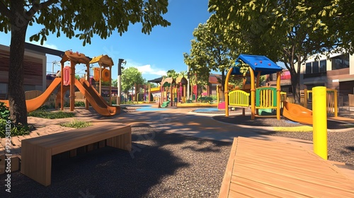 Wallpaper Mural Modern Playground Design with Colorful Equipment and Benches Torontodigital.ca