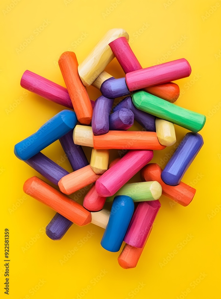 Colorful Wooden Sticks on Yellow Background Colorful Wooden Sticks on Yellow Background