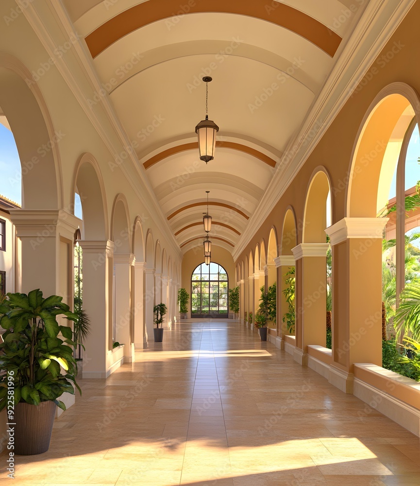Obraz premium Arched Corridor with Vaulted Ceiling and Sunlight