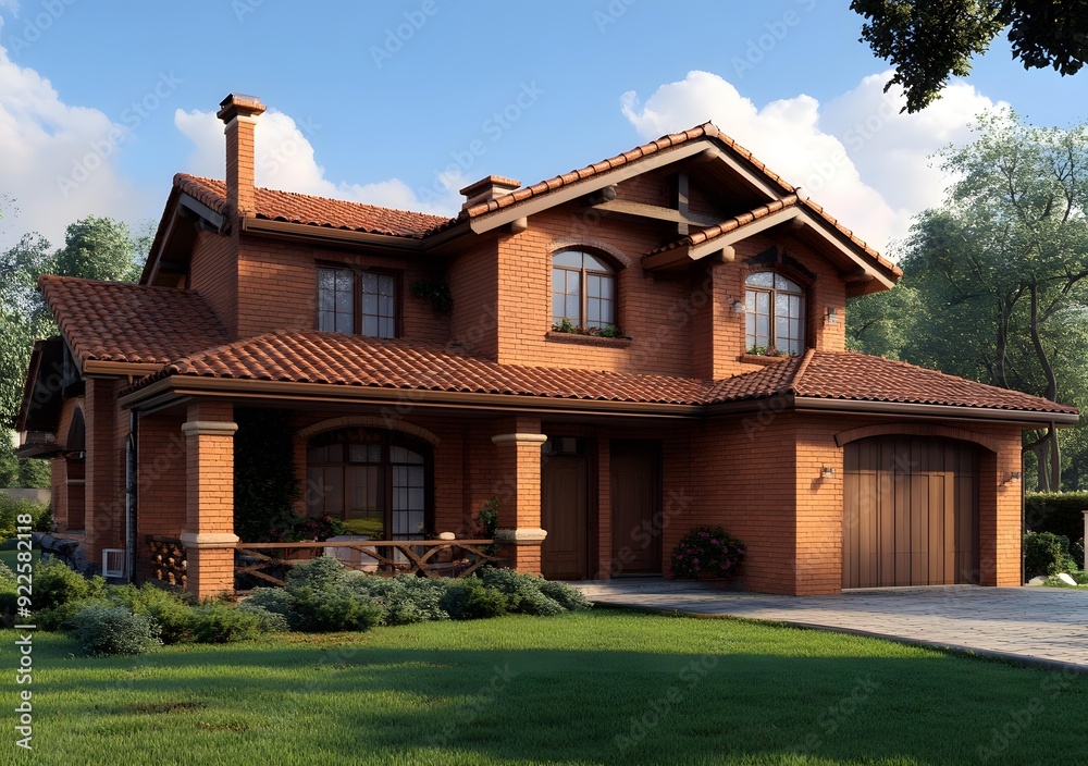 Two Story Brick House with Brown Garage Door Two Story Brick House with Brown Garage Door