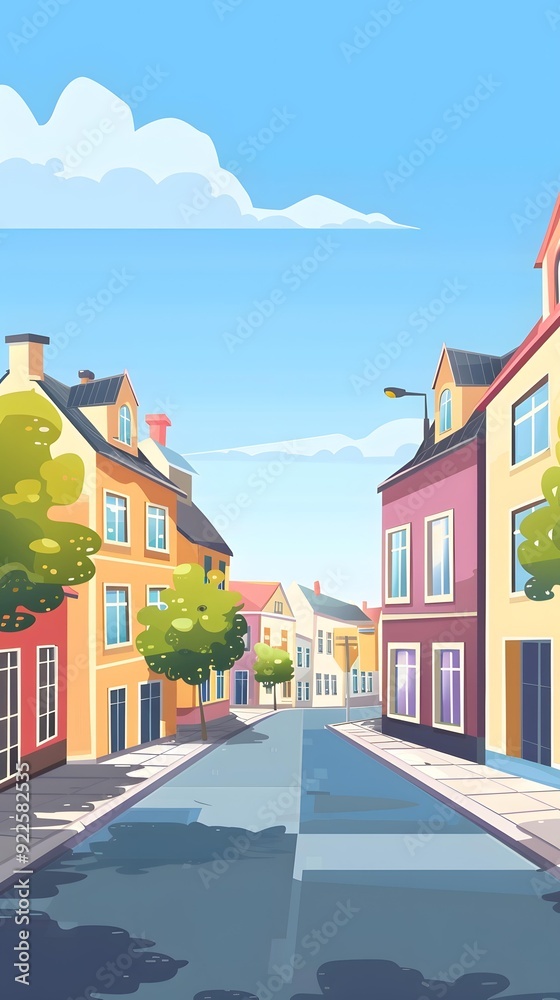 Cartoon Illustration of a Sunny Day in a European City Cartoon Illustration of a Sunny Day in a European City