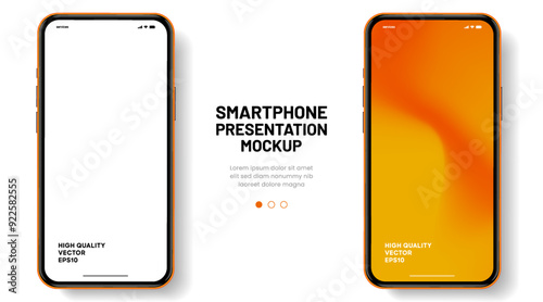 Realistic smartphone mockup. Mobile phone vector with isolated on white background. Device front view. 3D mobile phone with shadow. Realistic, high quality smart phone mockup for ui ux presentation.