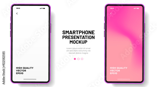 Realistic smartphone mockup. Mobile phone vector with isolated on white background. Device front view. 3D mobile phone with shadow. Realistic, high quality smart phone mockup for ui ux presentation.