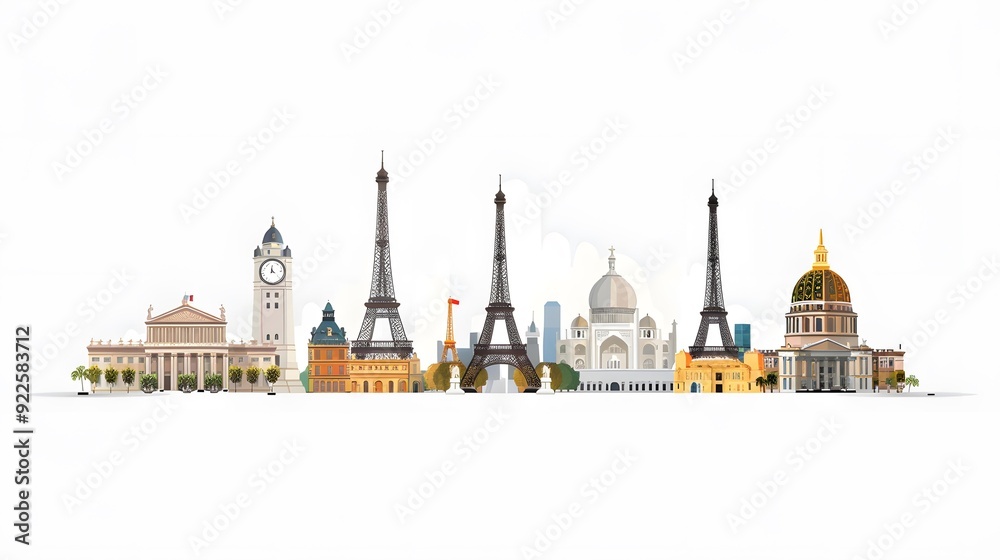Obraz premium Famous Landmarks Skyline Illustration