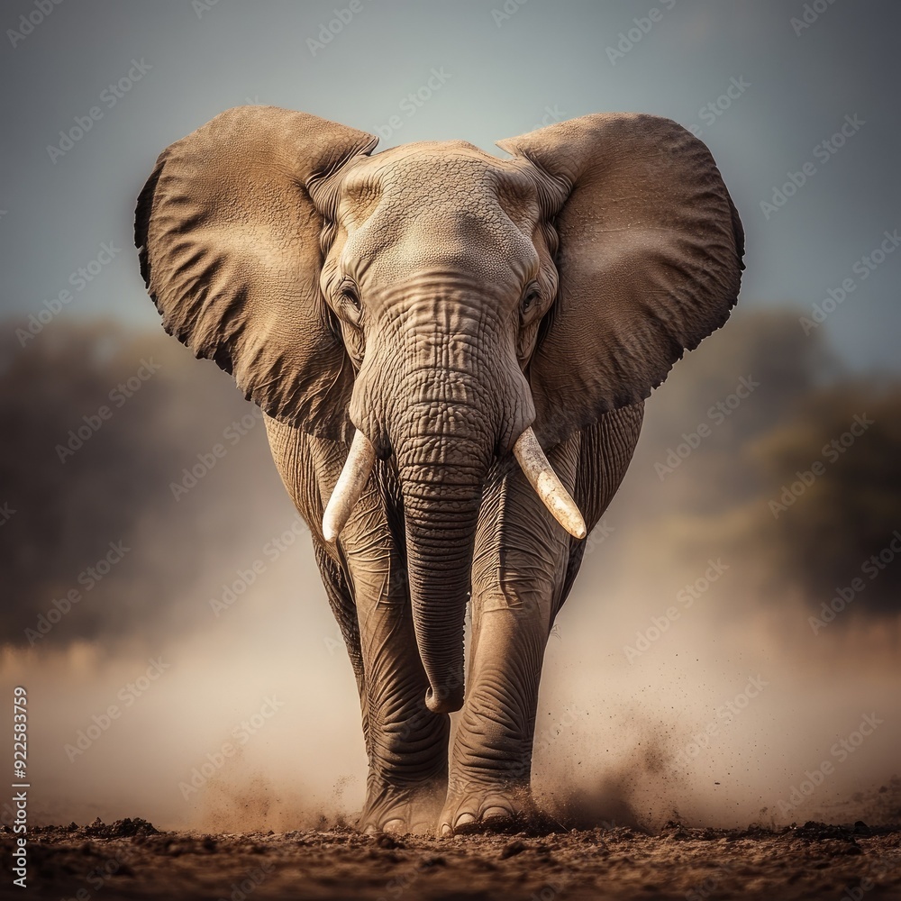 Fototapeta premium A powerful image of an elephant with a background that emphasizes conservation, suitable for World Animal Day