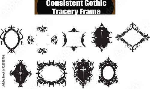 Consistent Gothic Tracery Frame Versatile Black Silhouette Vector Series