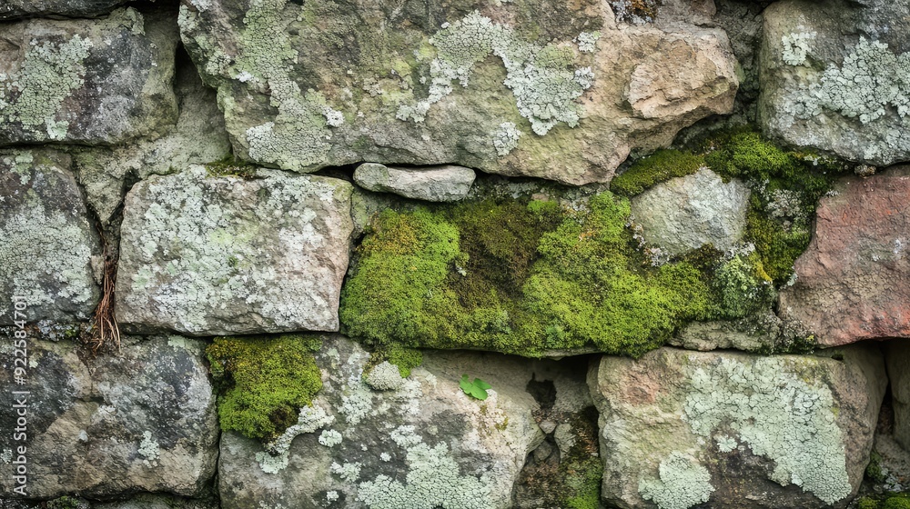 Eroded ancient wall with moss and lichen, showing the passage of centuries. Eroded ancient wall with moss and lichen, showing the passage of centuries.