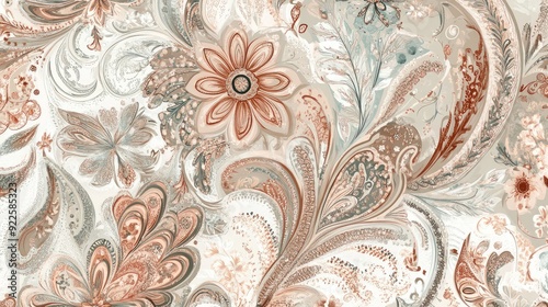 Elegant sarong pattern with paisley designs in soft, muted colors.