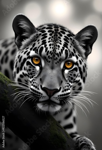 Portrait of a leopard on a tree..