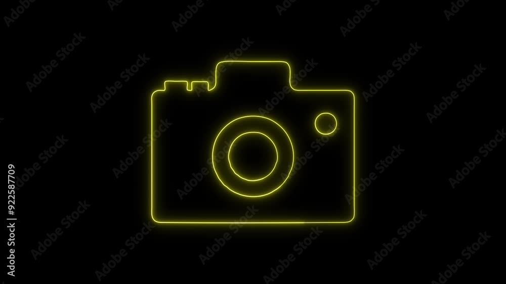 Reflex Photo Camera Icon - 4K Animated Design with Linear Symbol on Black Background Reflex Photo Camera Icon - 4K Animated Design with Linear Symbol on Black Background