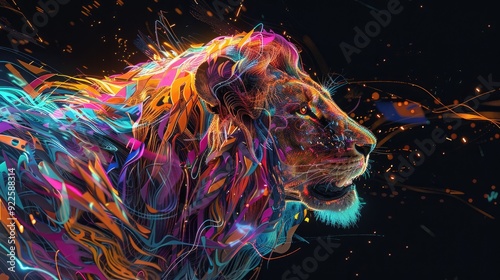 Abstract Lion with Vibrant Colors