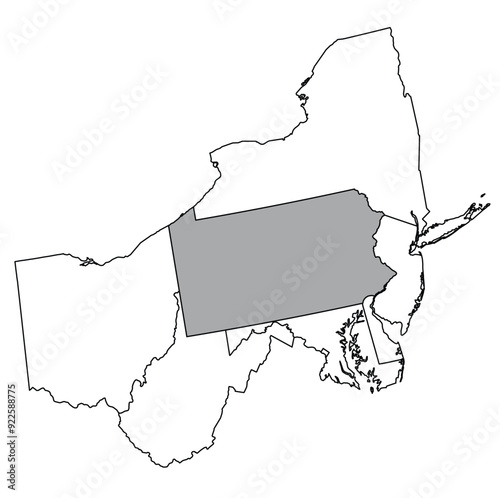 The U.S. state of Pennsylvania with neighboring states