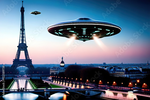 Unidentified flying object flies over Paris.