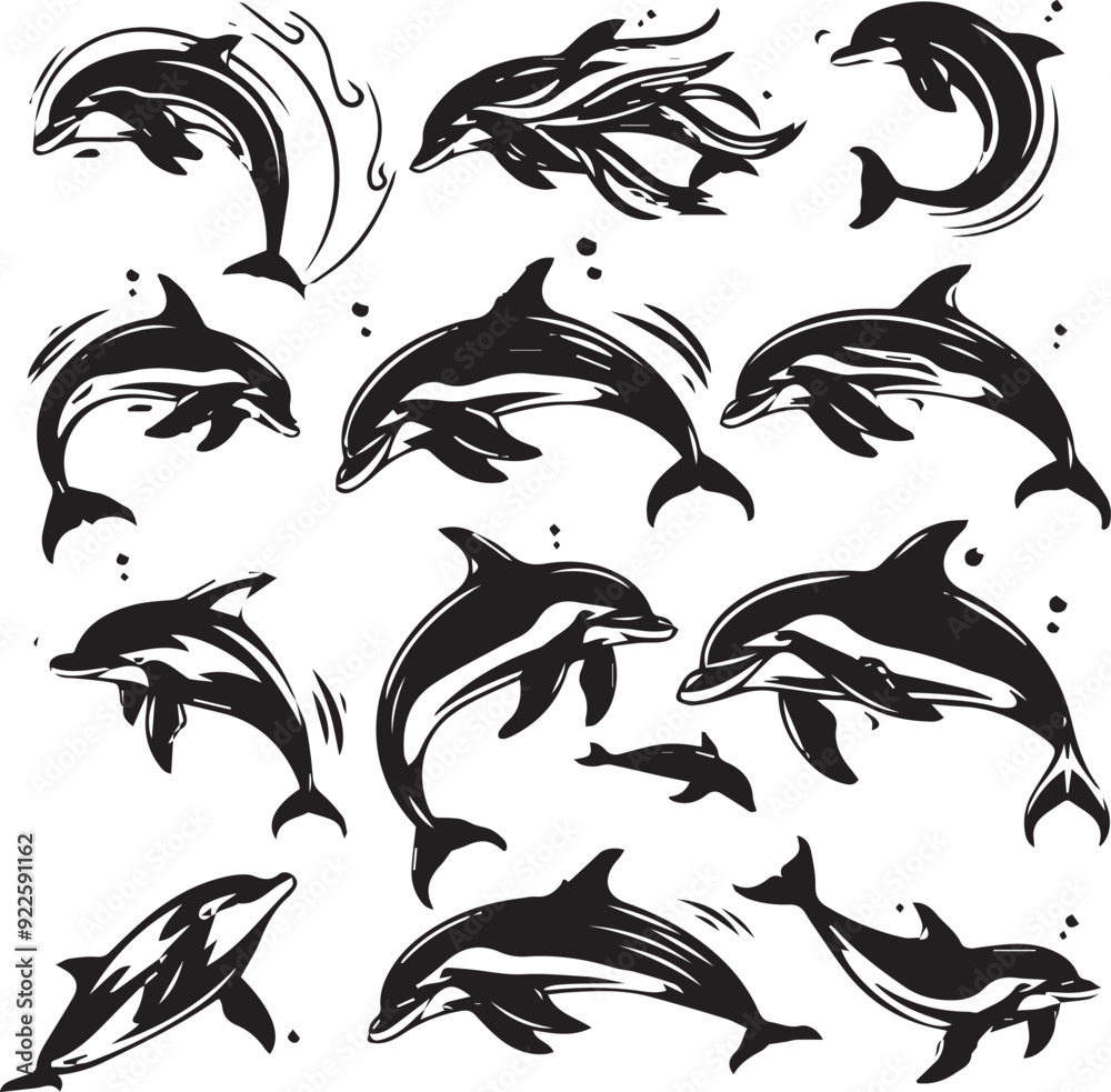 Naklejka premium Dolphin Artistic Silhouette Elements in Black