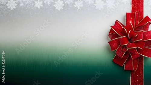Red holiday ribbon with snowflakes on festive gradient background