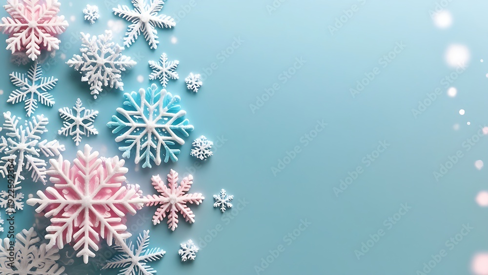 Close-up of a snowflake with pastel color background, ai generative Close-up of a snowflake with pastel color background, ai generative