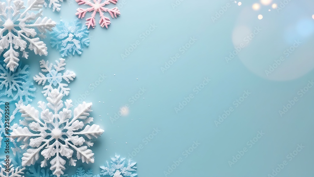 Close-up of a snowflake with pastel color background, ai generative Close-up of a snowflake with pastel color background, ai generative