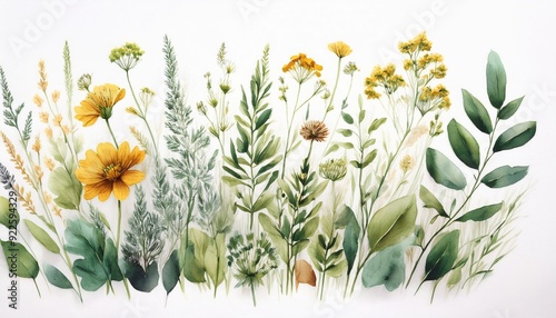 Handgemalte Aquarell wildkräuter auf weiße Hintergrund. 