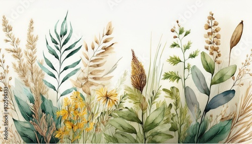 Handgemalte Aquarell wildkräuter auf weiße Hintergrund. 