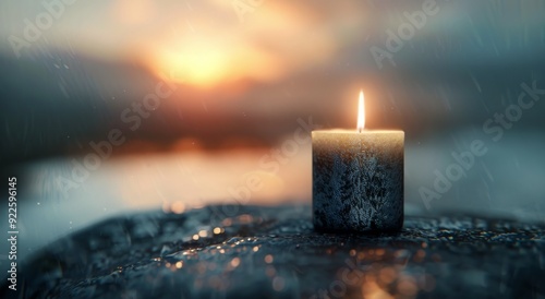 Soft Glow of a Candle on a Dark Surface With Warm Background Lights