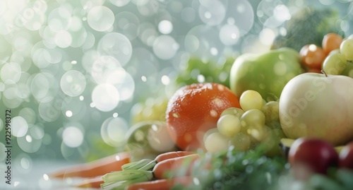 Fresh Variety of Fruits and Vegetables on Display With Soft Background Lights