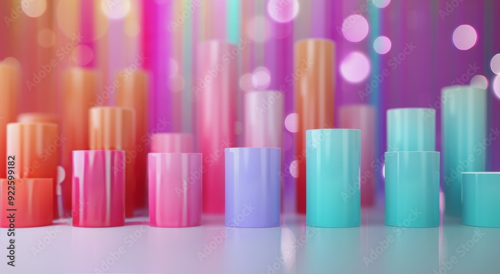 Fototapeta premium Colorful Abstract Background With Pastel Cylinder and Glitter at Evening