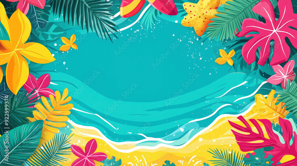 Colorful abstract summer background with water and beach elements, summer beach poster template Colorful abstract summer background with water and beach elements, summer beach poster template