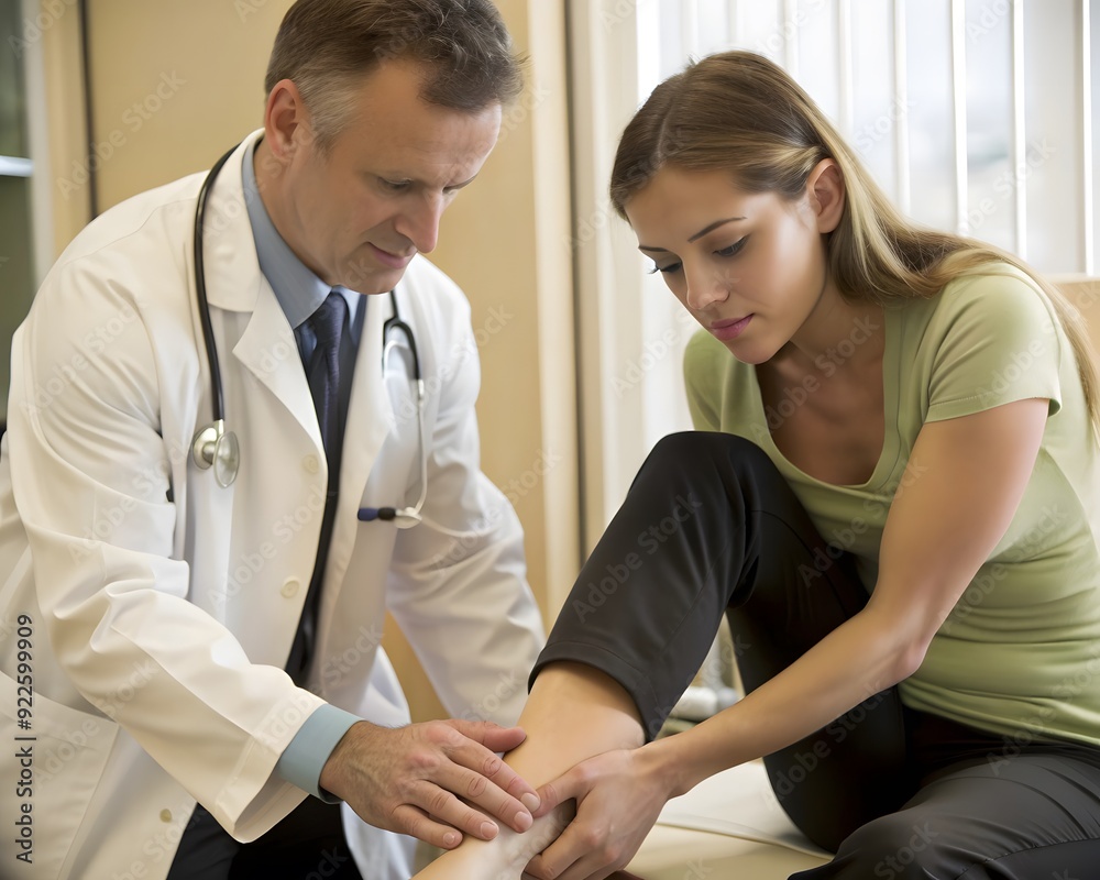 A doctor examining a female patient's swollen ankles AI generated A doctor examining a female patient's swollen ankles AI generated