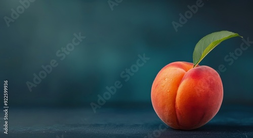 Ripe Peach With Leaf on Dark Surface
