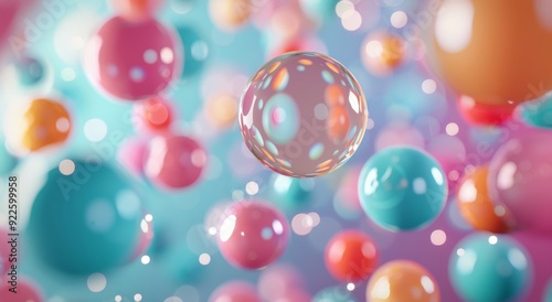 Floating Bubbles and Spheres in a Vivid Abstract Background