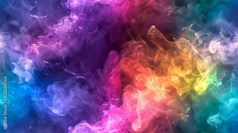 Fototapeta premium Colorful smoke swirls on dark background vibrant abstract art seamless pattern