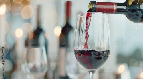 Pouring Red Wine Into Glasses At A Social Gathering With Blurred Background